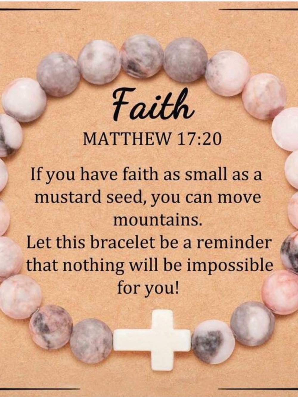 Faith Matte Stone Bead Bracelet with White Cross